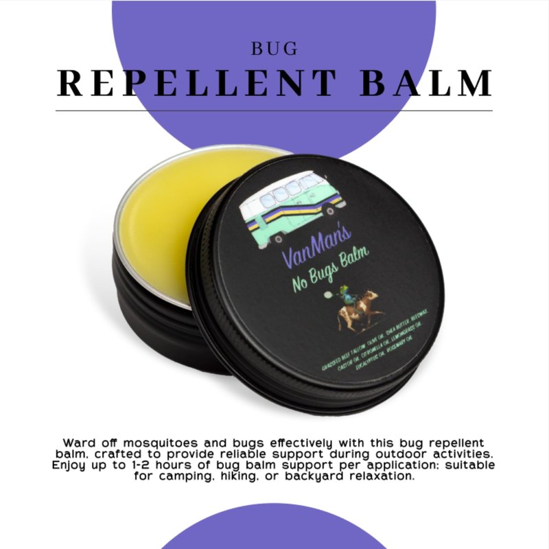 Vanman's - Bug Balm - Bug-Repellent Balm with Grass-Fed/Finished Beef Tallow for Skin, Organic Cold Pressed Extra Virgin Olive Oil, Shea Butter, Castor Oil, Beeswax, and Essential Oils - 2.2 oz