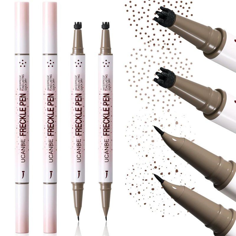 UCANBE Dual-Ended Freckle Pen & Stamp - Waterproof, Long-Lasting Makeup for Faux Freckles (Light Brown & Chestnut)