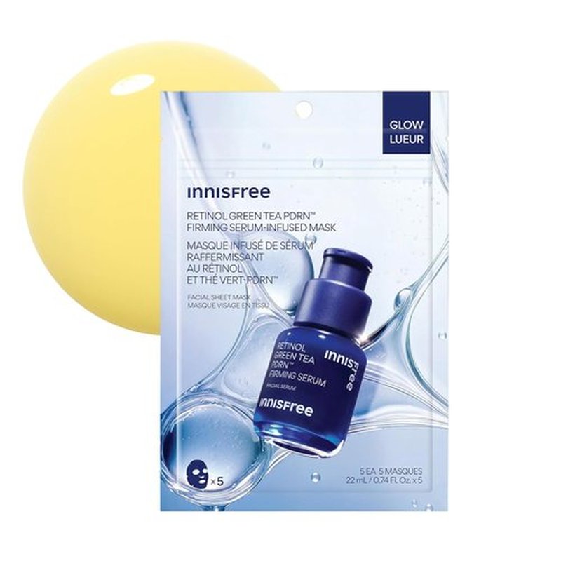 Innisfree Retinol Green Tea PDRNTM Serum Mask - 5 Pack for Firming & Smoothing All Skin Types