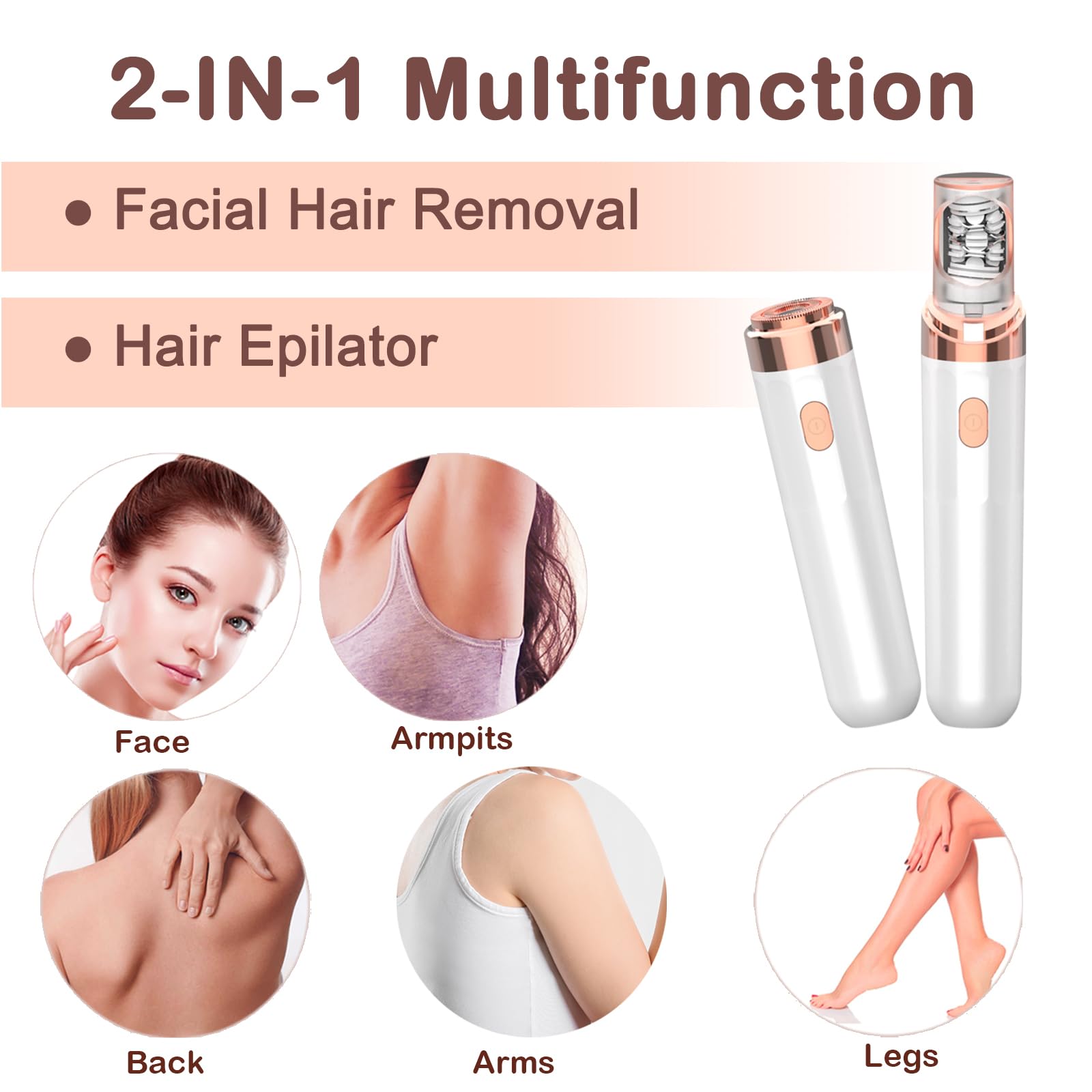 Epilators Hair Removal for Women - Smooth Glide Epilator and Removal 2-in-1 - Mini Size Epilating Plucker for Face Armpits Back Portable Smooth Skin Hair Free Epilation System (White)