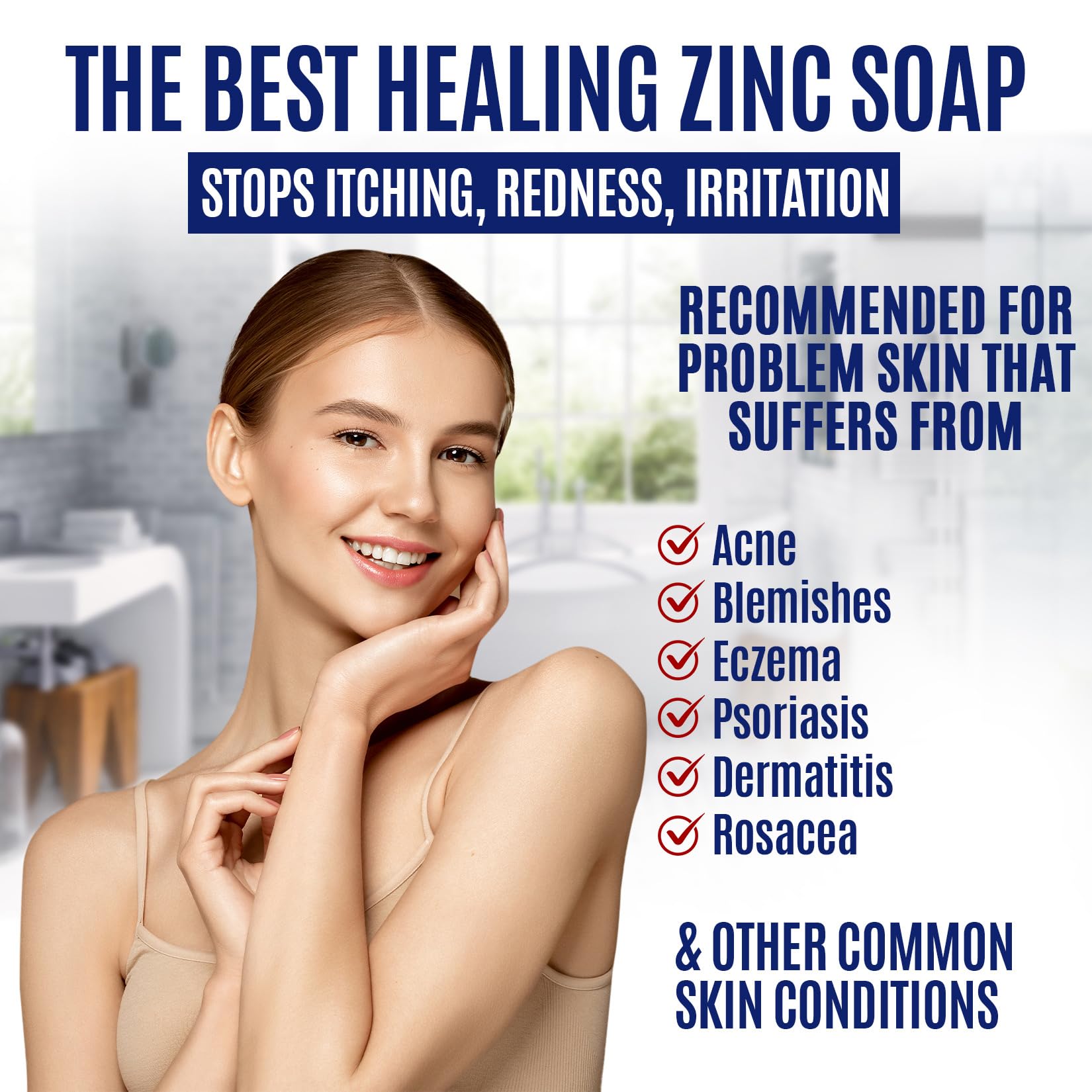 Zinc Soap Bar with Zinc Pyrithione – Gentle All-Natural Face & Body Wash – Daily Cleansing Formula for Oily, Sensitive & Blemish-Prone Skin – Exfoliating Bath Bar Skincare Cleanser – Made in USA