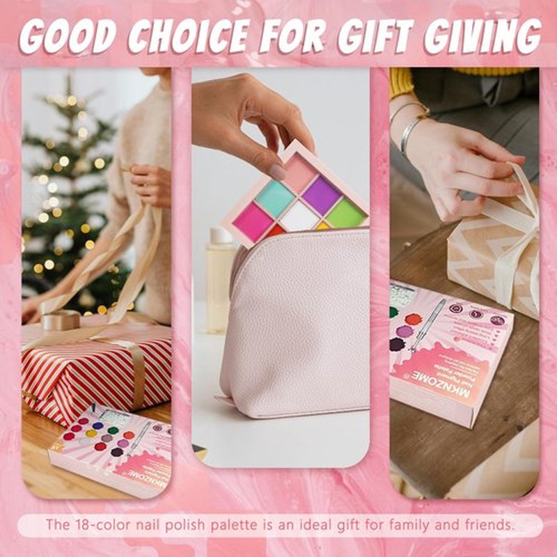 MKNZOME 18 Colors Nail Pigment Powder Palette, Pigment Powder for Nails Set and Nail Art Sponges with Grabbing Pen, Ombre Aura Pigmentos para Uñas, D+F