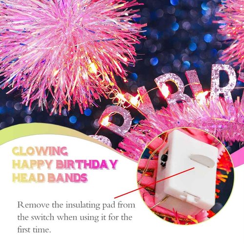 Aceorna Light Up Pink Headbands LED Happy Birthday Crown Hairbands Glowing Pom Pom Hair Accessories for Women