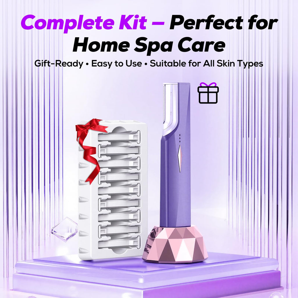 COPCOP Sonic Dermaplane Razor for Women Face, Painless Facial Exfoliation & Peach Fuzz Hair Removal Tool with 10 Upgraded Micro-Mesh Blades, Gentle Dermaplaning, Gift for Mom (Purple)