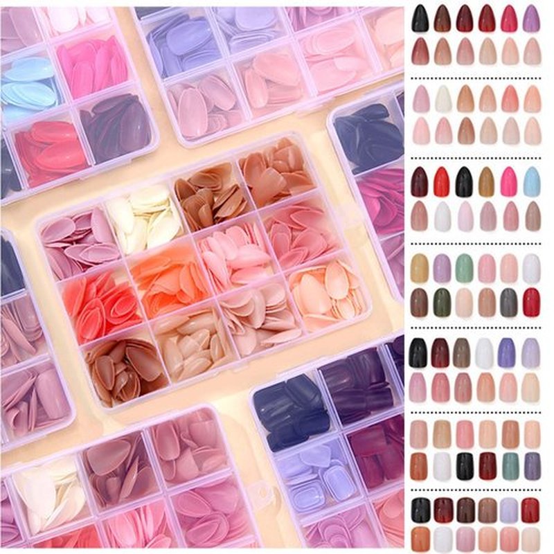 12Pack Sets Short Press on Nails 288Pcs Almond Fake Nails Solid Color False Nails Glossy Acrylic Artificial Fingernails Tips for Women DIY Manicure Art 12 Colors