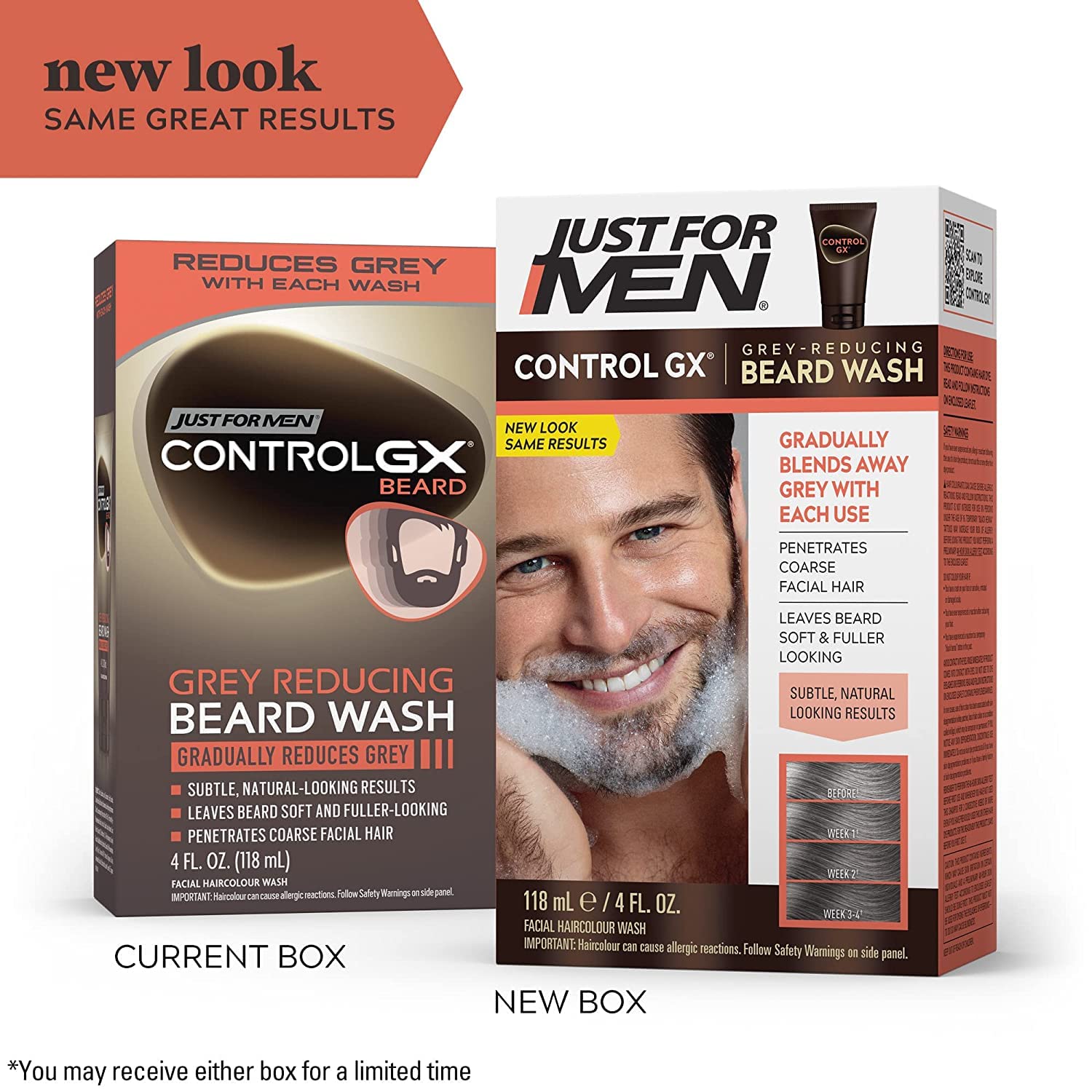 Just for Men Control GX Grey Reducing Beard Wash with Keratin, 4 Fl Oz (Packaging May Vary) - 6 Pack