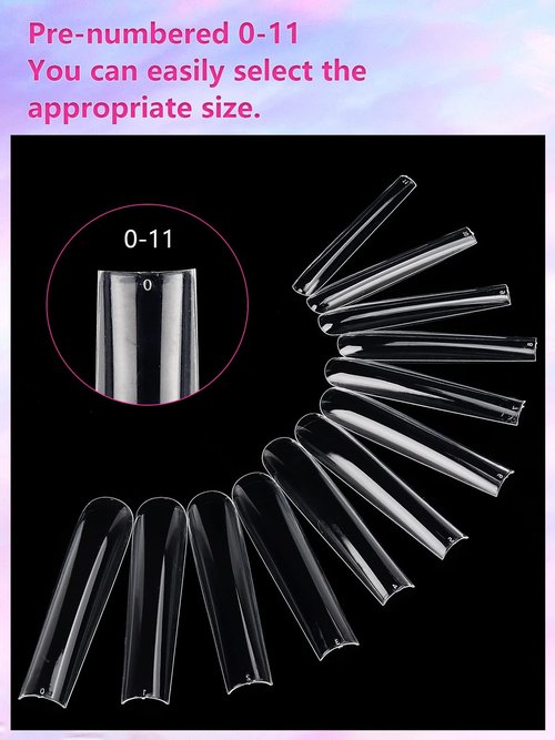 504PCS Clear Square Nail Tips for Acrylic Nails Professional, XXL/XXXL Extra Long Tapered Square Straight Acrylic Nail Tips, Full Cover No C Curve False Nail Extension Tips for Manicure Salon Nail Art