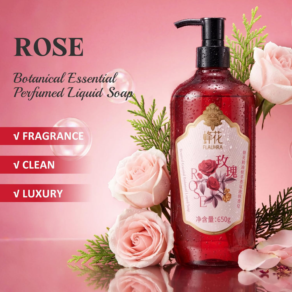 Bee & Flower Moisturizing Body Wash Rose Shower Gel Body Wash Botanical Essential Perfumed Liquid Bath Soap Gentle Cleansing and Moisturizing Dry and Sensitive Skin - 21.9 Fl Oz