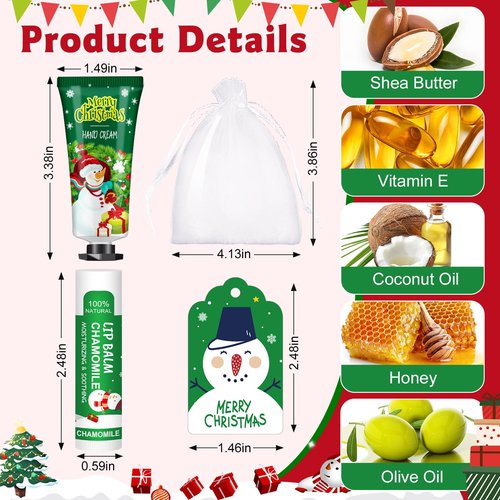 KONEUK 60 Pack Christmas Hand Cream and Lip Balm Set, Stocking Stuffers for Women, Bulk Hand Lotion for Christmas Gifts, Christmas Party Favors, Party Supplies and Christmas Decorations