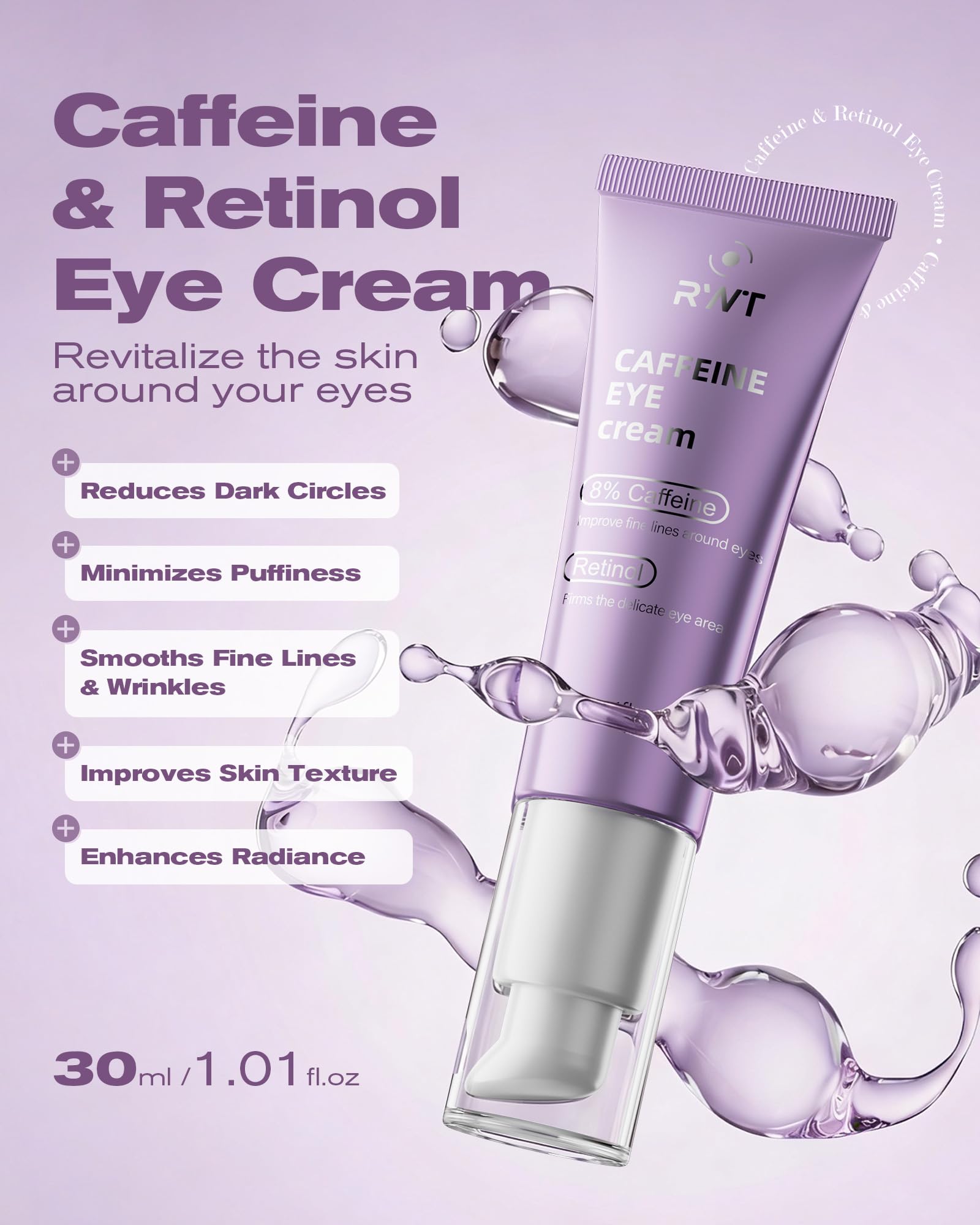 5% Caffeine Eye Serum & Under Eye Cream for Dark Circles and Puffiness Eye Care Eye Roller Serum with 360° Massage Ball Eye Treatment Serum Under Eye Roller Cream for Women Reduce Wrinkles Fine Lines