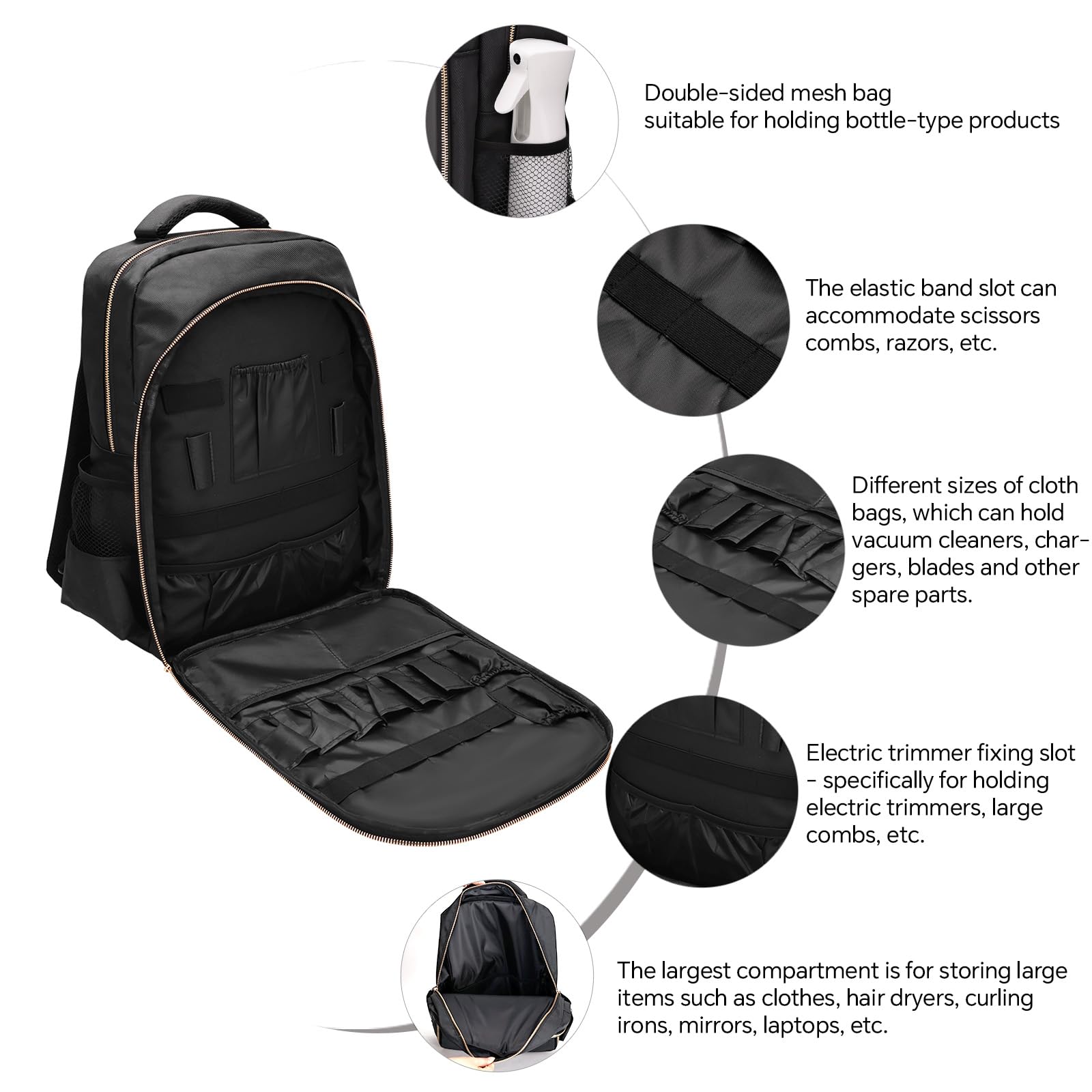 Barber Backpack for Men Women, Professional Barber Bag Case Organizer for Clippers and Supplies, Portable Cosmetology Hairstylist Travel Backpack with Barber Accessories Cape and Brush (Black)