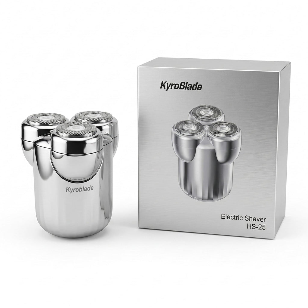 KyroBlade Mini 3-Head Rotary Shaver, Pocket Travel Razor, Wet/Dry, Silver