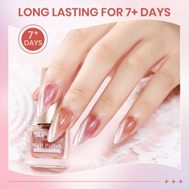 SUPWEE Cat Eye Nail Polish Non Gel, Magnetic Quick Dry Nail Polish Set Shimmer Glitter Nude Pink Natural Color Air Drying Fast Fingernail Lacquer High Glossy Manicure DIY Salon Gift for Women Girl