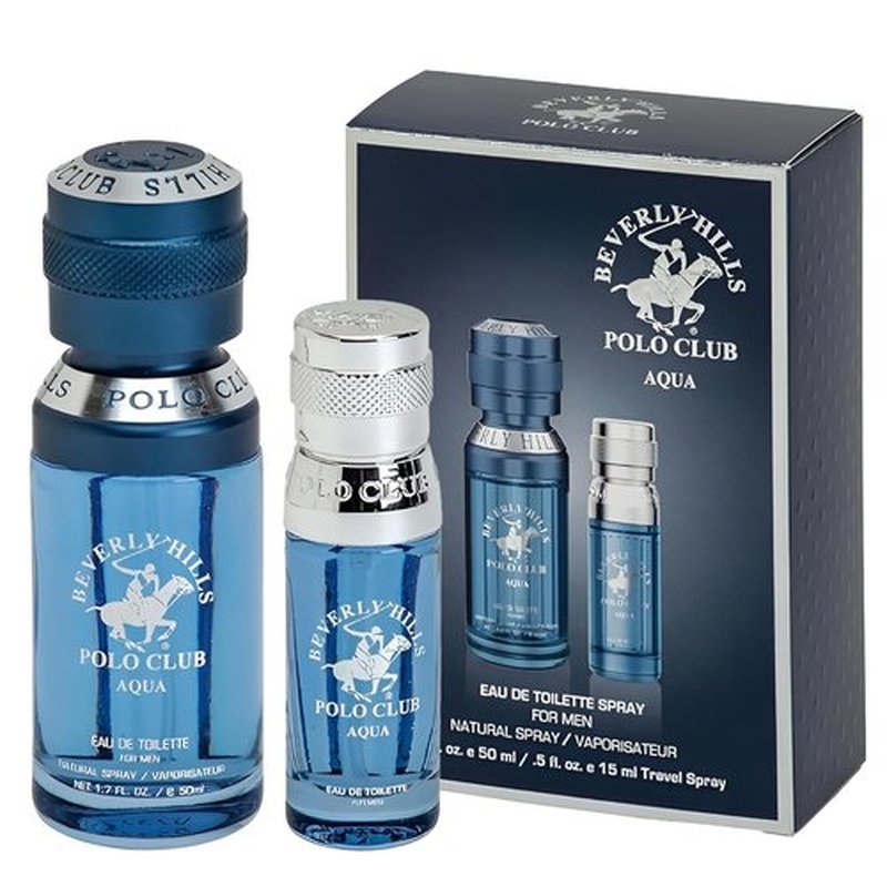 Beverly Hills Polo Club Men's Eau De Toilette Aqua - Long-Lasting Fragrance Set, 2.2 Fl Oz (1.7oz + 0.5oz)