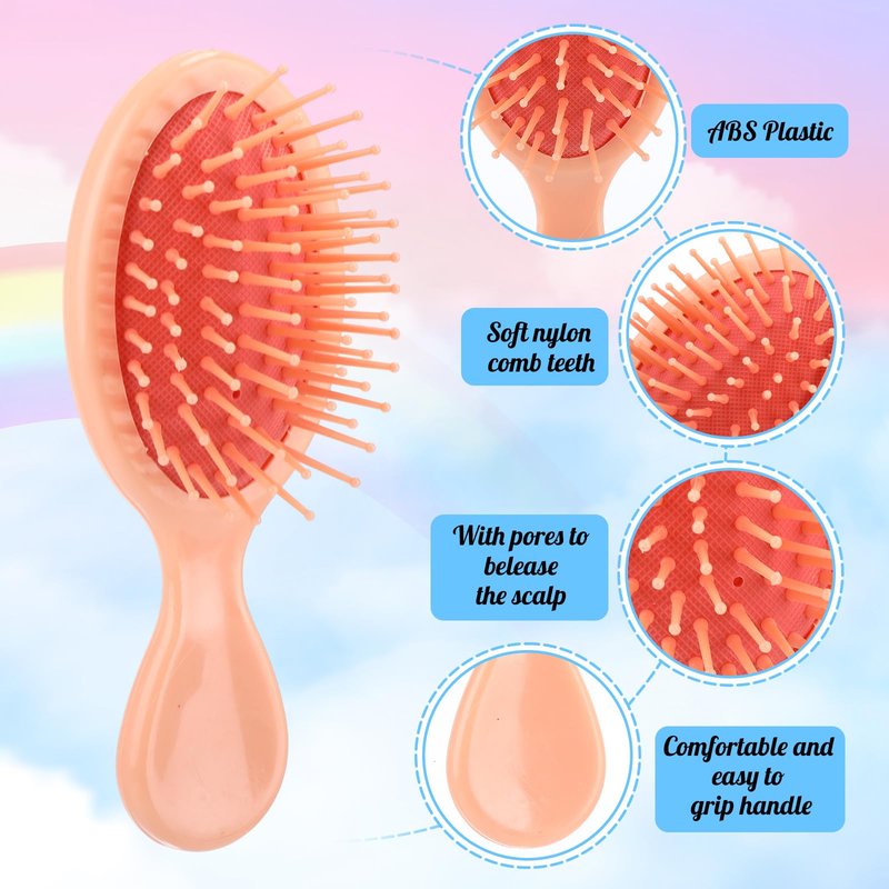 Zopeal 28 Pcs Kids Easter Gifts Wet Hair Mini Brush Bulk Girl Spring Back to School Small Pocket Travel Hairbrush Hygiene Detangler Soft Bristle Detangling Paddle for Party Favor Reward(7 Colors)