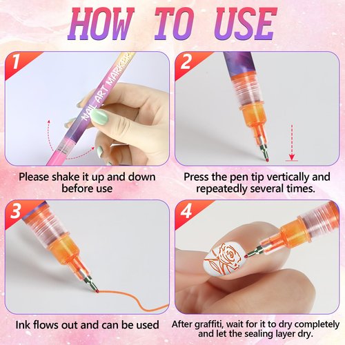 Nail Art Pens for Painting Nails, 12 Colors Nail Art Pens Set, Drawing Painting Liner Pen, Quick Dry Graffiti Dotting Point Liner Pens for DIY Nails Art Design Manicure Tools