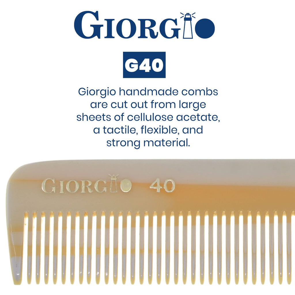 Giorgio G40 Handmade All Fine Tooth Pocket Comb, Hair Comb Straightener for Everyday Grooming Styling Hair, Mustache and Beard for Men Women and Kids, Saw Cut and Polished