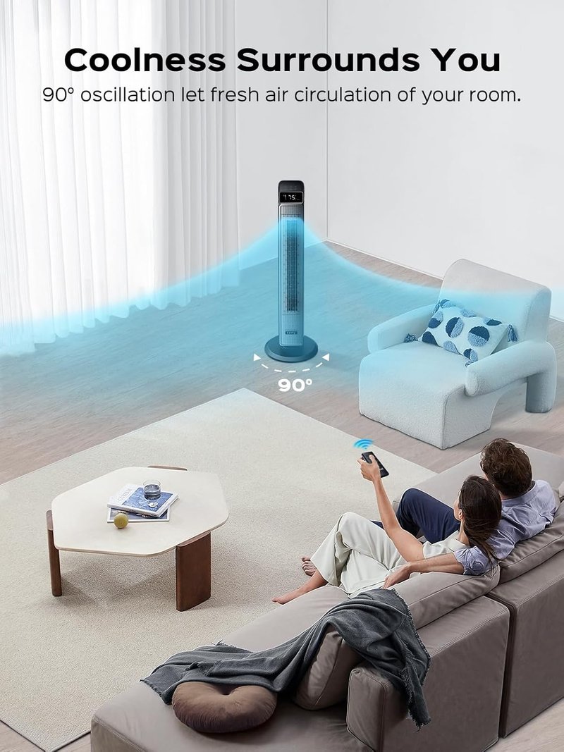 **Tower Fan - 40" Oscillating Cooling Fan with Remote, 6 Speeds, 12H Timer & Quiet 30dB Design**