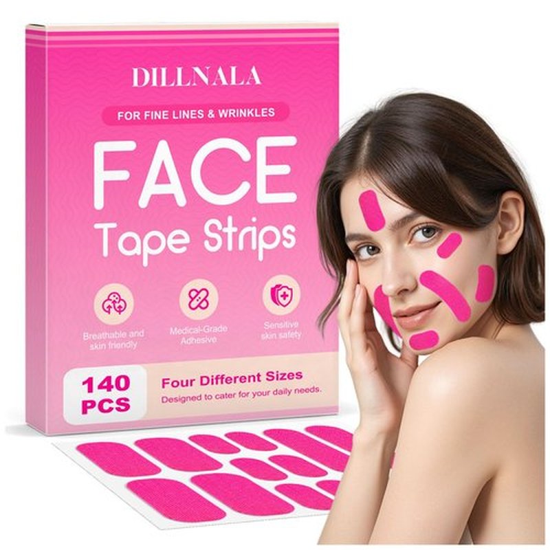 DILLNALA Face Tape Strips, Womens Overnight Anti-Wrinkle Patches, 140 Japanese Facial Lifting Tapes, Suitable For Forehead, Smile Lines, Frown Lines, 4 Sizes Smooth And Firm - Latex-Free
