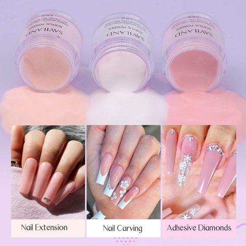 Saviland Acrylic Nail Starter Kit: Clear Pink Nude Acrylic Powder & Liquid, Brush, Files, Forms, Press On Nails, Home Practice Set