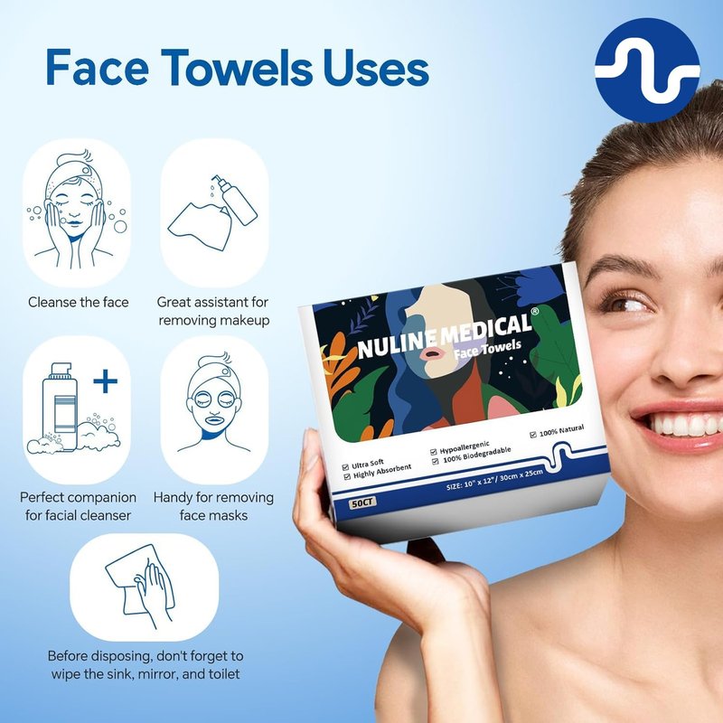 Ultra-Soft Disposable Face Towel - 50 Count/Box, 10" x 12", Biodegradable Towel, Superior for Face Towelette, Personal Hygiene (100 Count (2 Boxes))
