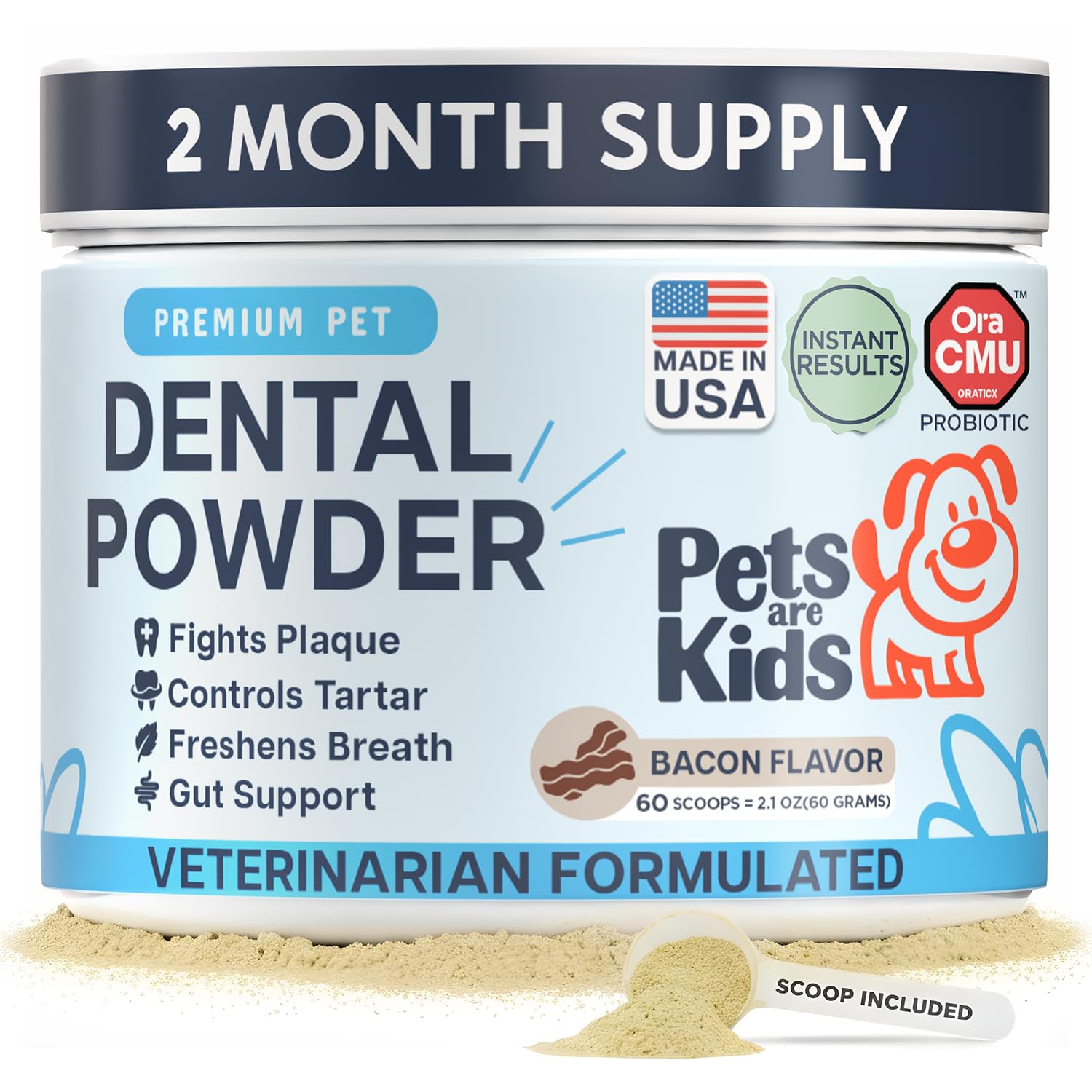 Pets are Kids Dog Dental Powder for Gut Support & Dental Hygiene, 60 Scoops