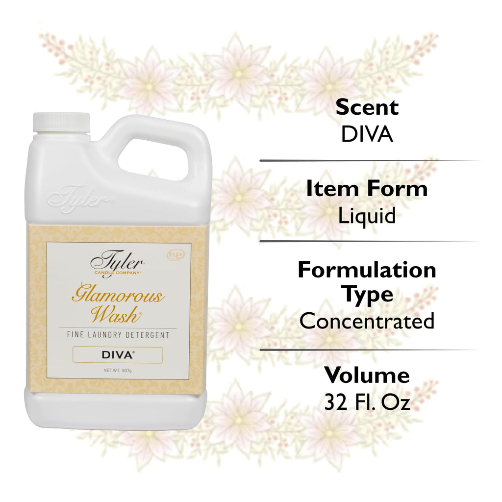 Tyler Candle Laundry Detergent Glamorous Wash, Diva 32 oz Bundle with Tyler Candle Mixer Melts, Autoglam Freshener, and Stain Remover Pen, (32111)