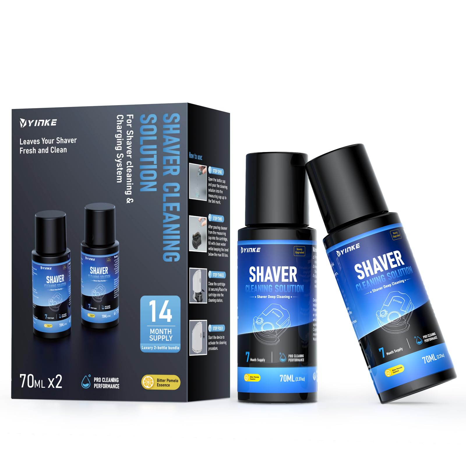 Cleaner Fluid Refill 14 Month Supply for Braun Clean & Renew CCR, Shaver Cleaning & Care Refill Kit with Upgraded Formula for Gentle Deep Cleansing（cartridge NOT included）2 Pack