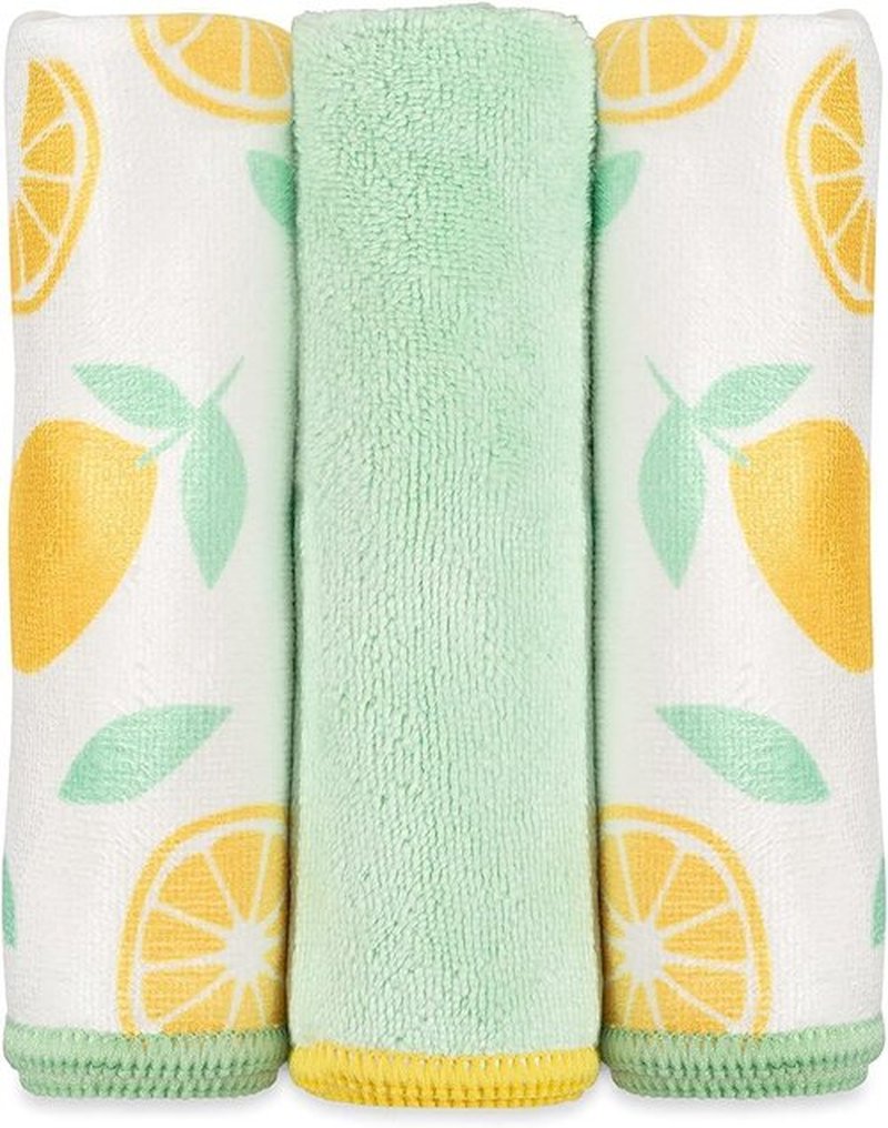 Full Circle Renew Collection Microfiber Cloths - Eco-Friendly Citrus Print, 12.01" x 3", Set of 3 | Naturally Anti-Bacterial