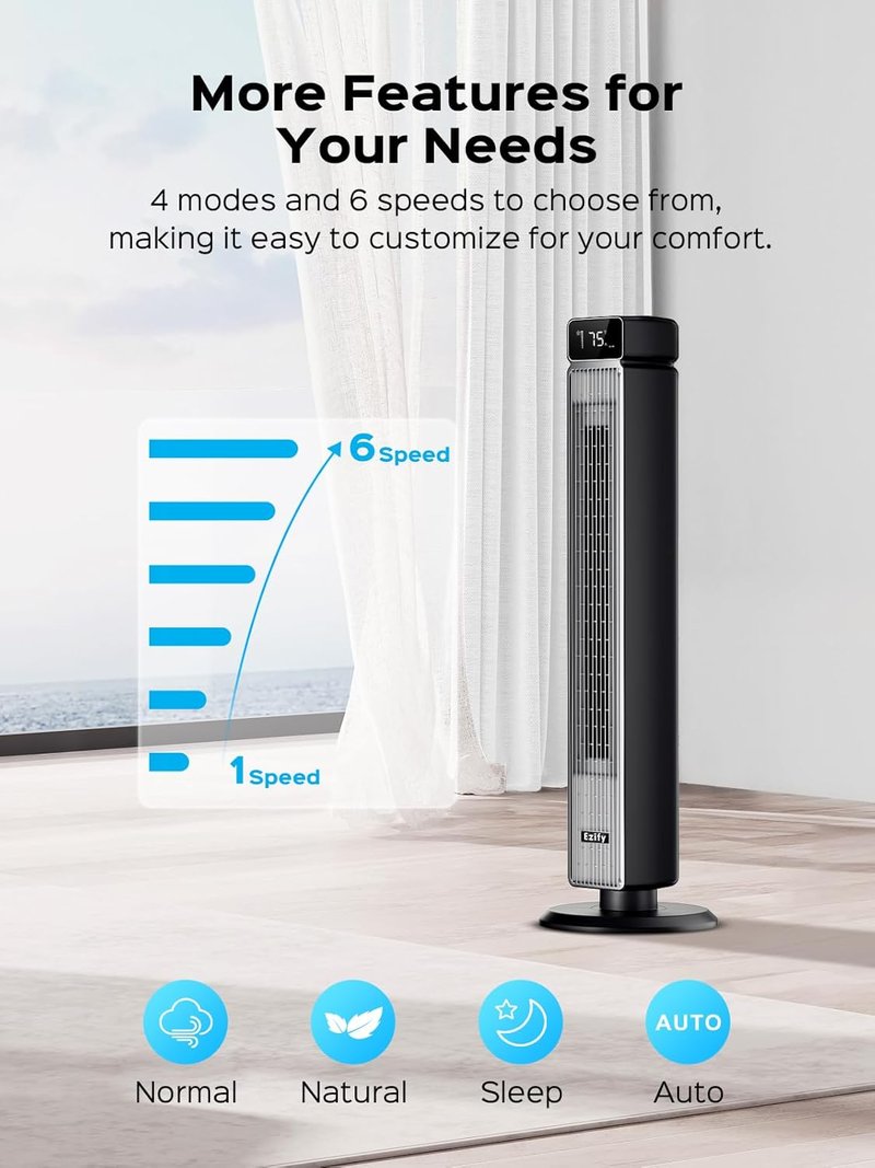 **Tower Fan - 40" Oscillating Cooling Fan with Remote, 6 Speeds, 12H Timer & Quiet 30dB Design**