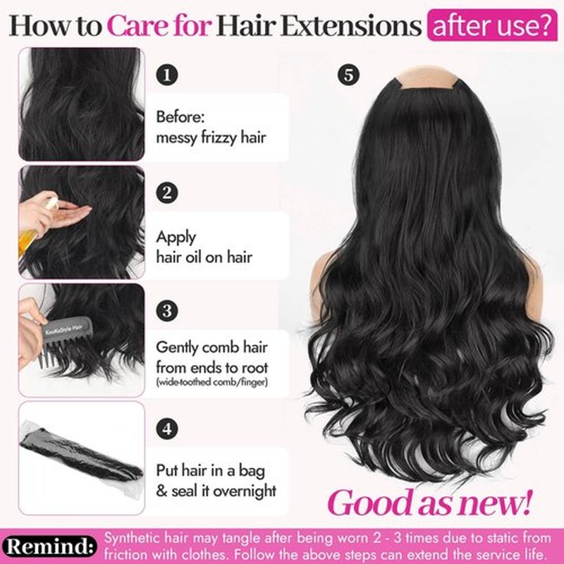 KooKaStyle Clip In Hair Extensions, Natural Long Layered Soft Invisible Synthetic Curly Wavy Hairpieces for Women, 4 pcs (20 Inch, Black)