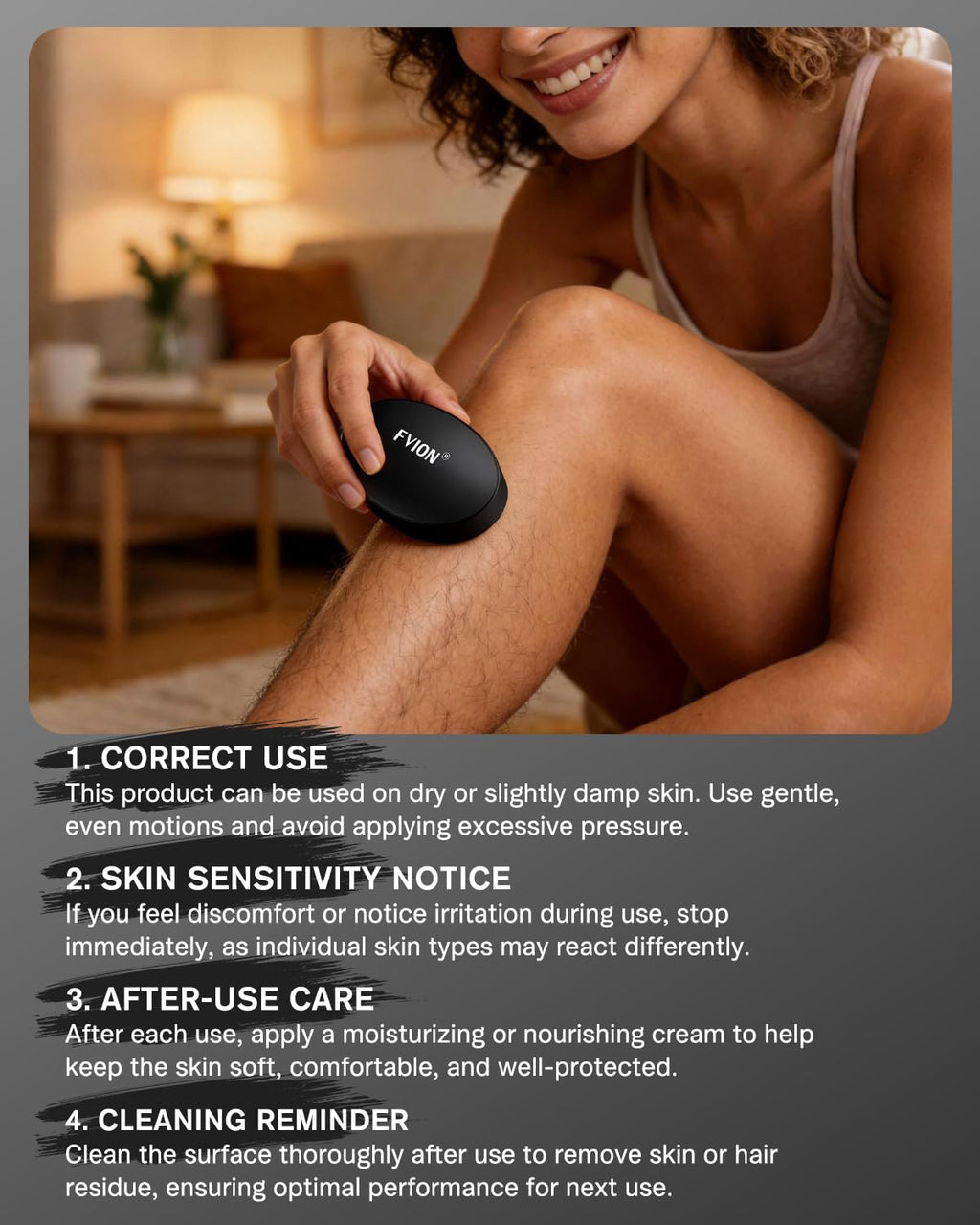 FVION Painless Crystal Hair Remover, Fine Grit Nano Hair Eraser, Glass Body Hair Shaver for Smooth Skin, Effortless Hair Removal Tool (Black)