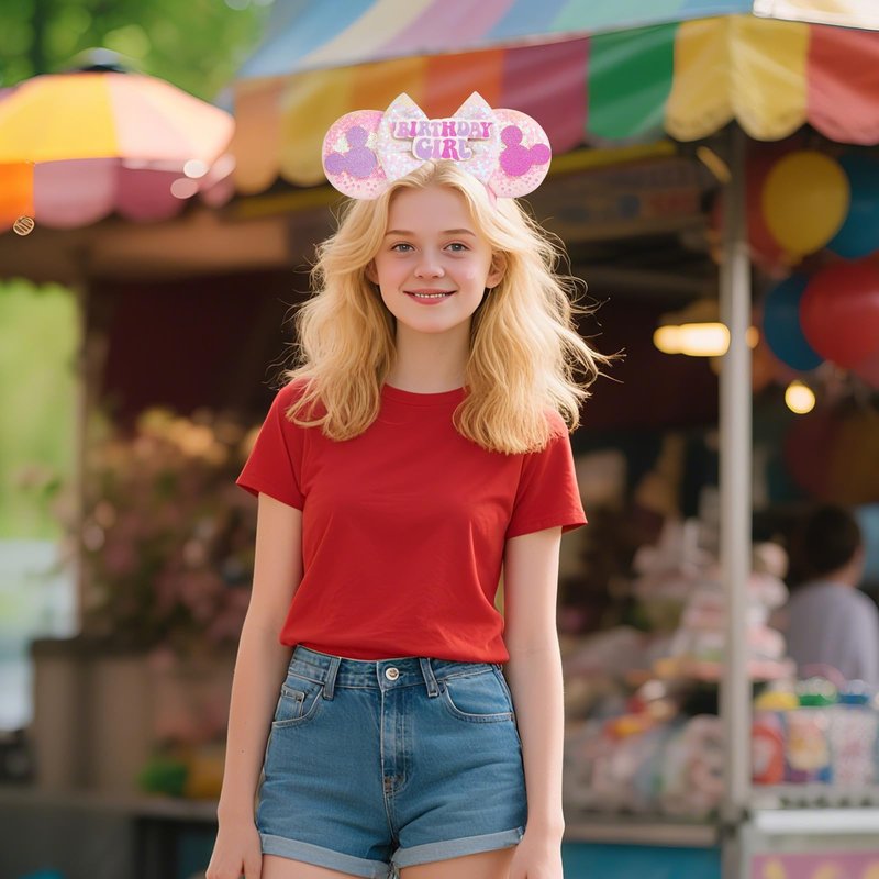 YUNISS Handmade Birthday Girl Mouse Ears Headband for Adults & Kids | Upgraded Wide Band |Velvet Non-Slip Band, All-Day Comfort | Cosplay, Theme Park Gift(Birthday Girl)