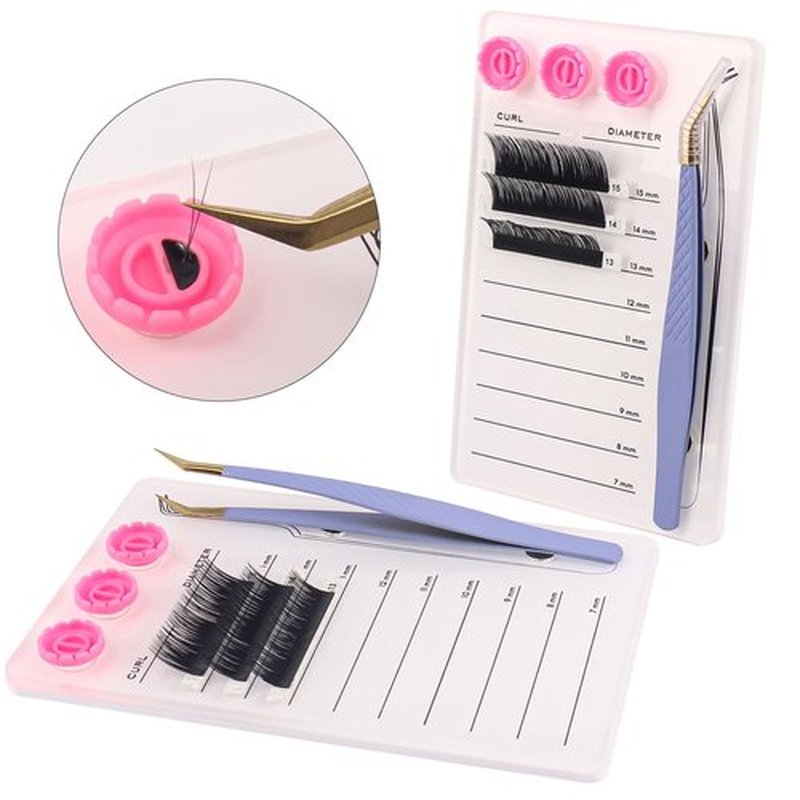 Mekupeu Acrylic Eyelash Extension Pallet Kits, Grafting False Eyelash Organizer Extension Pad Lash Tray,Magnetic Tweezer Holder - Durable Eyelash Extension Storage Organizer (White Sets)