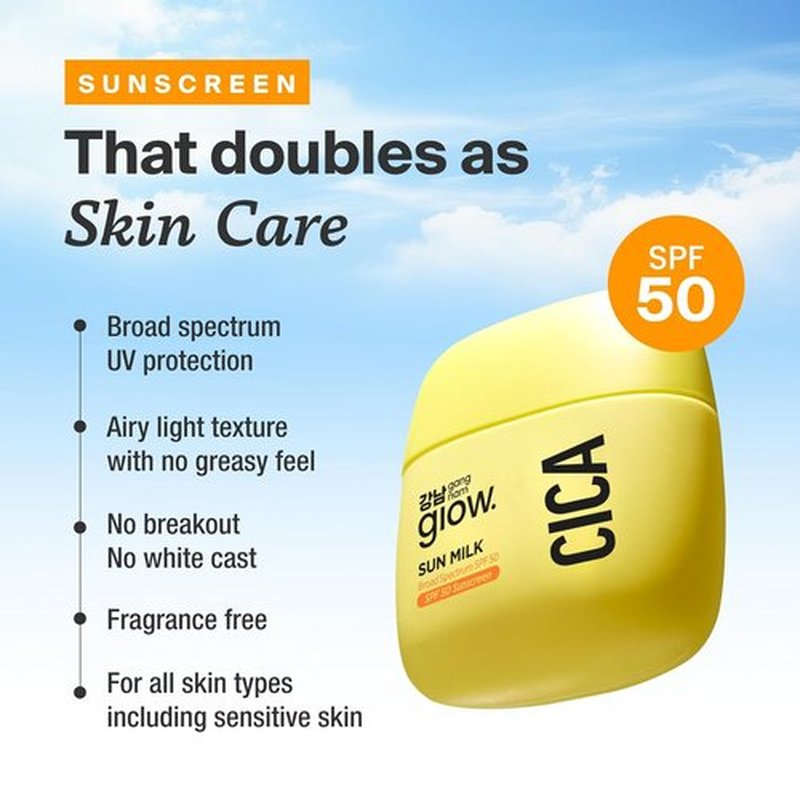 GANGNAM Glow CICA Sun Milk - SPF 50 Moisturizer | Invisible Broad Spectrum Sunscreen for Face - 1.69 fl. oz.