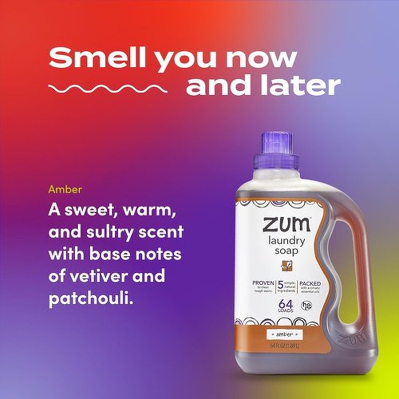 Indigo Wild Zum Clean Laundry Soap - Plant-Based Formula with Baking Soda & Essential Oils - Amber - 64 fl oz