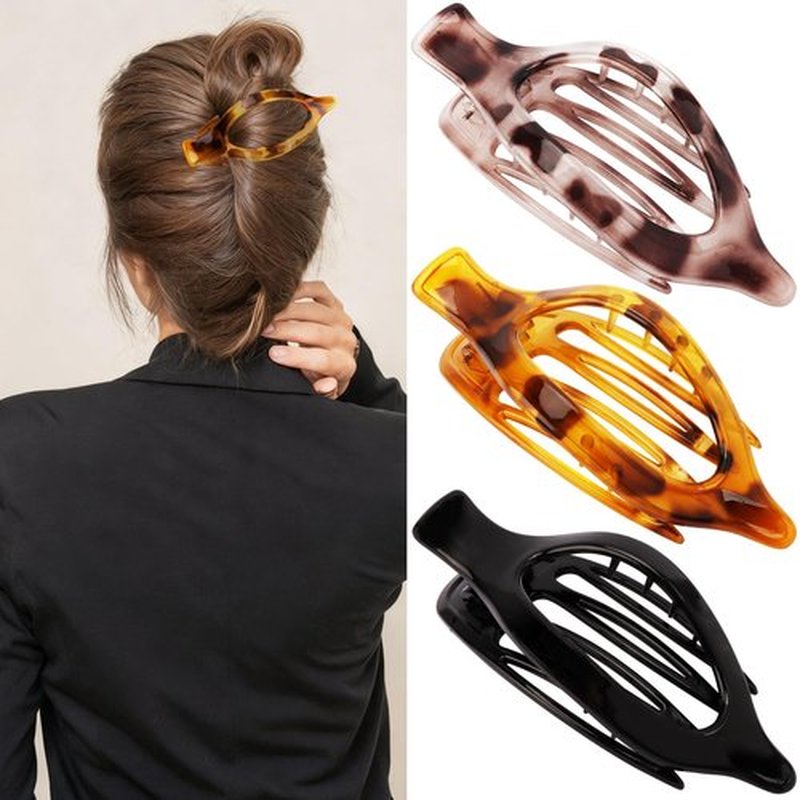 Atoden Flat Hair Clips Duckbill Large Claw Clips for Thick Medium Thin Hair 3Pcs Non Slip French Barrettes Alligator Accessories for Women Girls Tortoise Shell Leopard Black