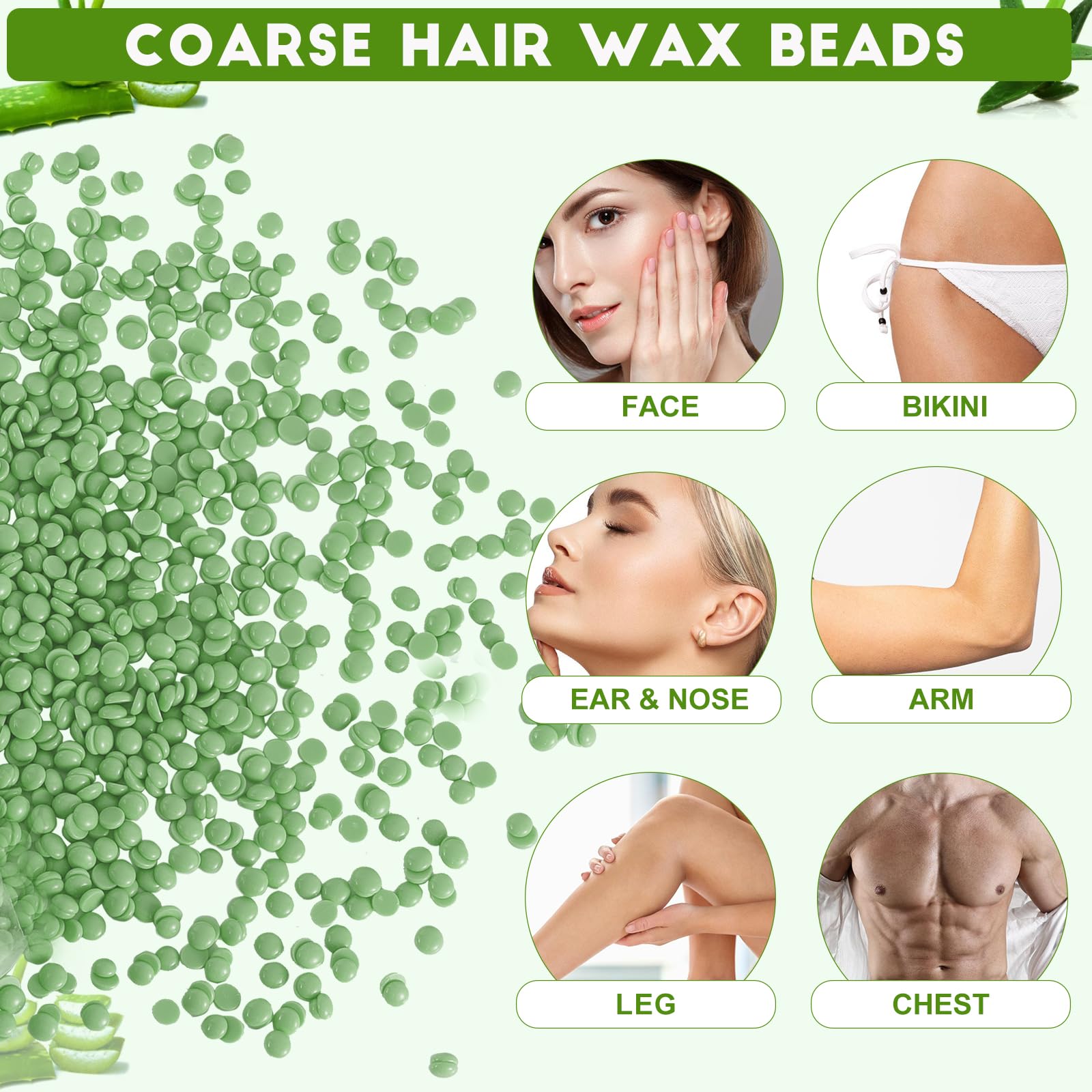 PURPLESKY Wax, 1.5lbs Coarse Hard Wax for Hair Removal, Green Brazilian Waxing for Body and Face, Suitable for Leg, Chest, Back with Wax Sticks