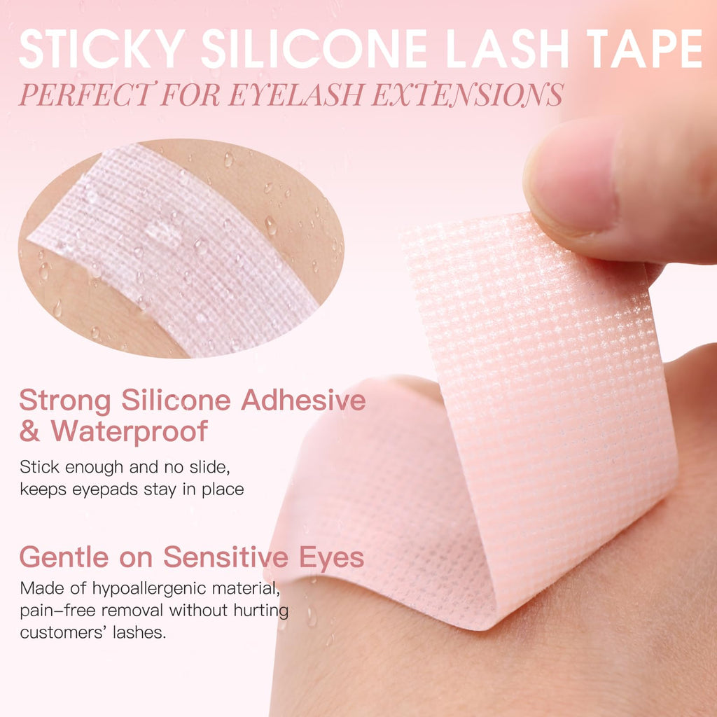 Miuffue Lash Tape for Eyelash Extensions, Sticky Silicone Adhesive Pain-Free Removal Eyelash Tape, Pink Sensitive Breathable Medical Micro-Porous Lash Tech Supplies, 0.5 in x 4 Yds, 6 Rolls