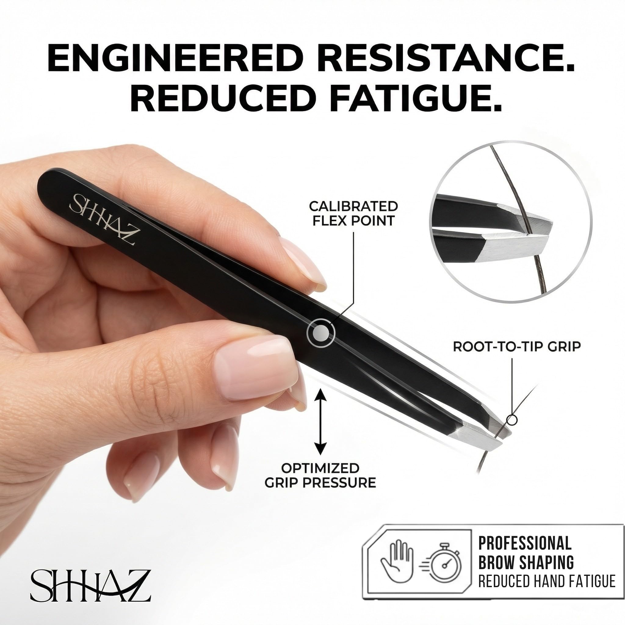Shhhaz Professional Eyebrow Tweezers Set – Precision Slant, Pointed, Flat & Angled Tweezers for Women – Stainless Steel Facial Hair Removal Kit with Case