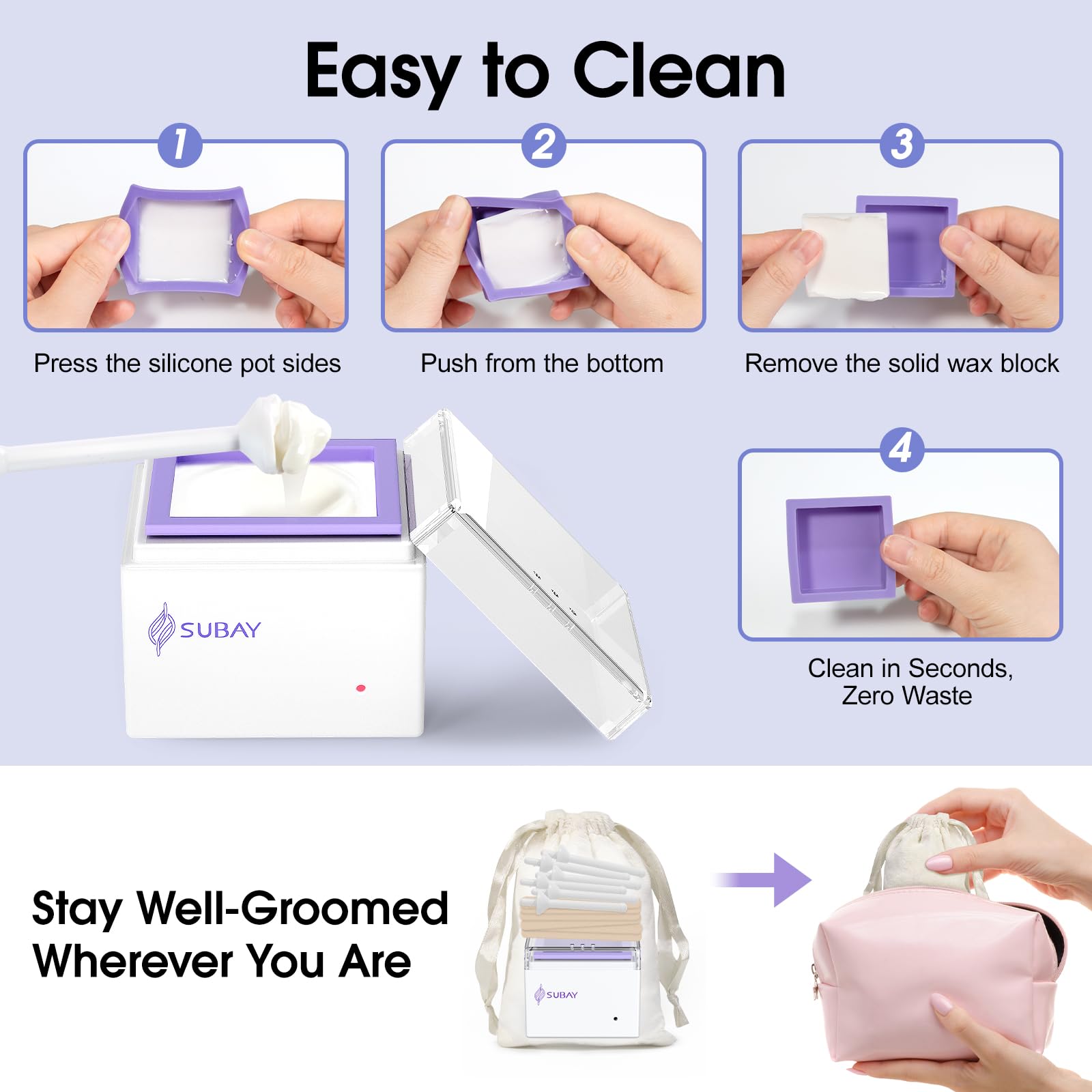 SUBAY Nose Wax Kit, Cordless Mini Wax Warmer for Ear Eyebrow Hair Removal, Waxing Kit for Women Men with 100g Beads, 6 Nose Sticks, 6 Applicators, Storage Bag, Rechargeable Machine for Face Waxing