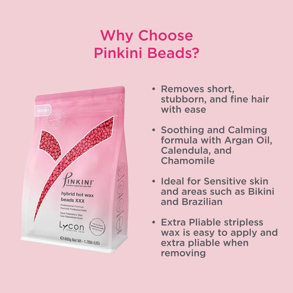 Lycon PINKINI Brazilian Hard Wax Beads for Hair Removal, Effortless Bikini Waxing with Professional-Grade Soothing Formula, Suitable for Sensitive Skin, 800g