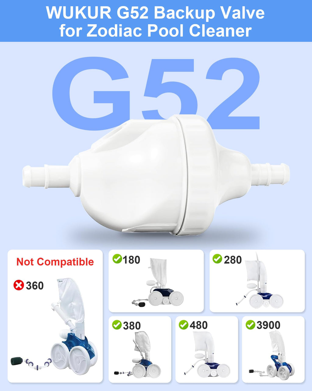 WUKUR G52 Backup Valve Replacement Parts Compatible with Polaris 180,280,380,480,3900 Pool Cleaner with Longer Lifespan and Wear Resistant Technology