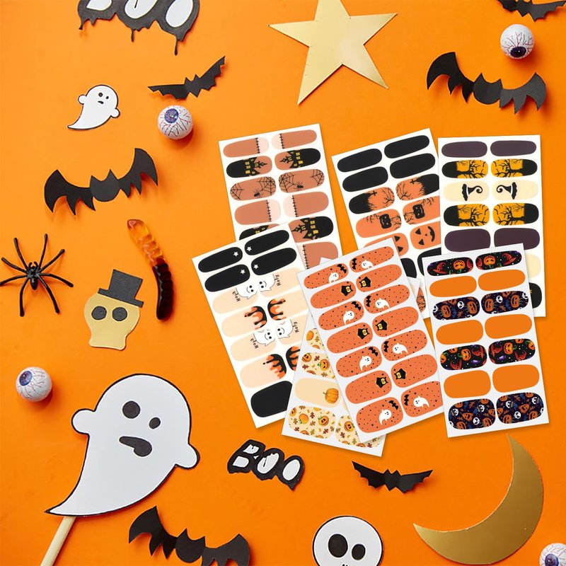 XEAOHESY 30 Sheets Maple Leaf Theme Halloween Stick On Nail Polish Strips Nail Stickers Decals Holiday Full Nail Wraps for Women Halloween Nail Art