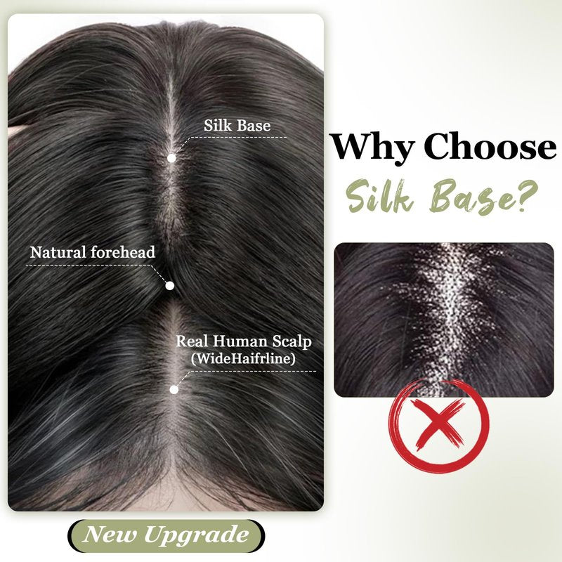 Urbeauty Hair Toppers for Women Real Human Hair for Thinning, 16 inch 1.5”x5”Silk Base Upgrade Topper, Clip-in Volume Enhancer, Natural-Looking, No Glue, Breathable, Lightweight