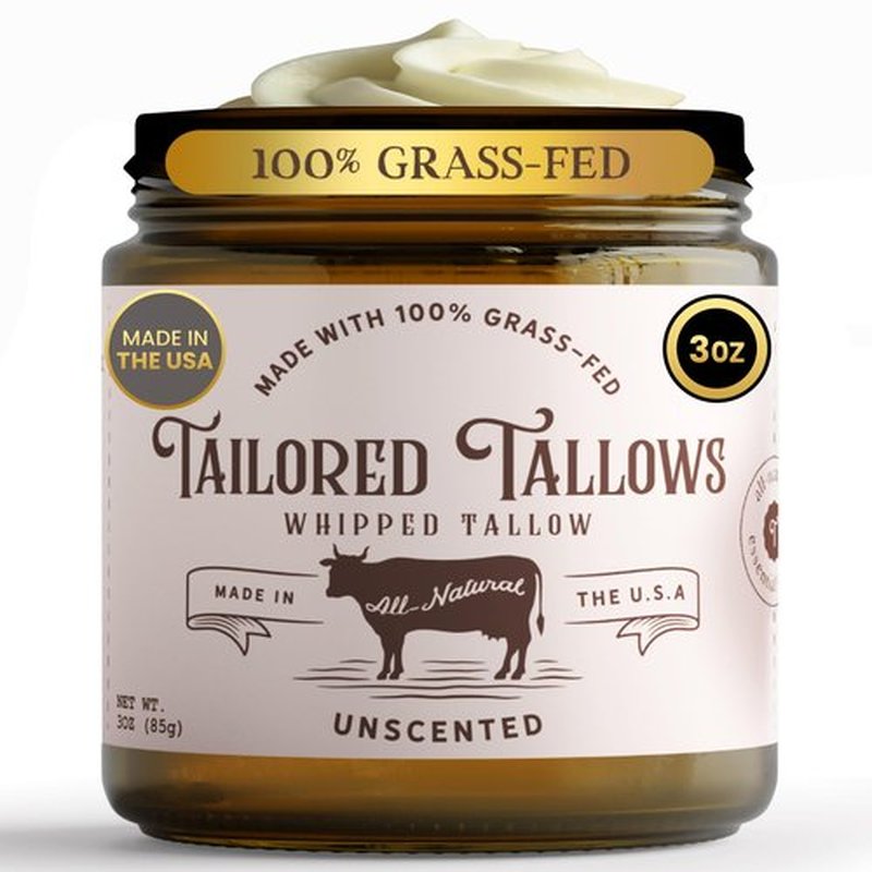 Tailored Tallows Whipped Tallow Cream Moisturizer 100% Grass Fed Natural Face & Body Lotion Unscented, Non-Greasy Balm for Dry, Sensitive Skin | Whipped Beef Tallow Lotion Made in USA