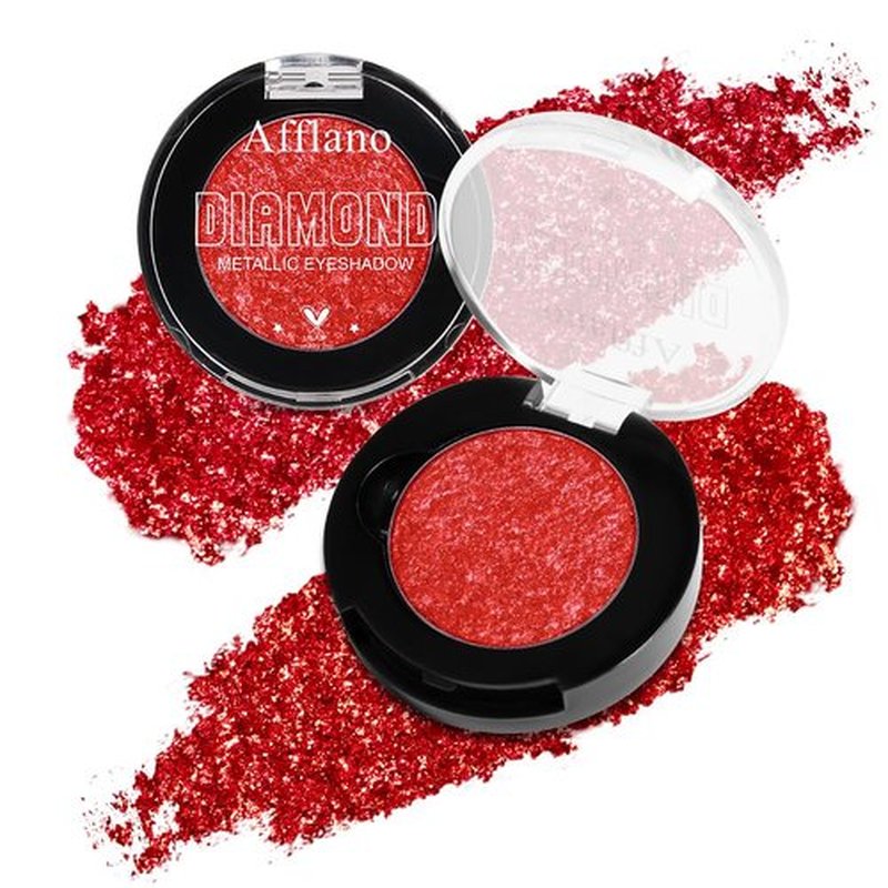 Afflano Red Glitter Eyeshadow, Diamond Bright Red Eyeshadow Instant Color, Super Pigmented Metallic Eye shadow One Swipe, Holographic Single red Shimmer Eye shadow for Goth Smoky Clown Eyes Makeup