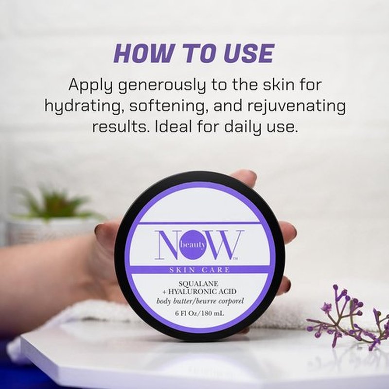 NOW Beauty Squalane Body Butter - Hydrating Lotion with Coconut Oil & Shea Butter - 6 oz Moisturizing Cream for Dry Skin