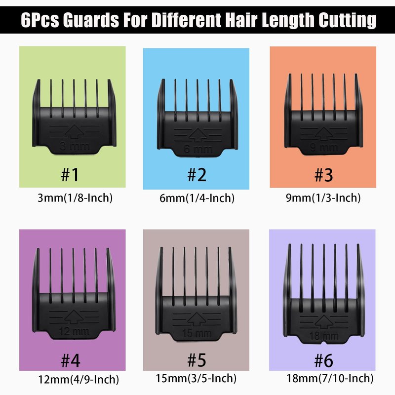 YAZIYIR 6 Pack Attachment Guide Comb Guards Compatible with oneisall Low Noise Dog Clippers,Szie from 3mm-18mm Cut Length, Black