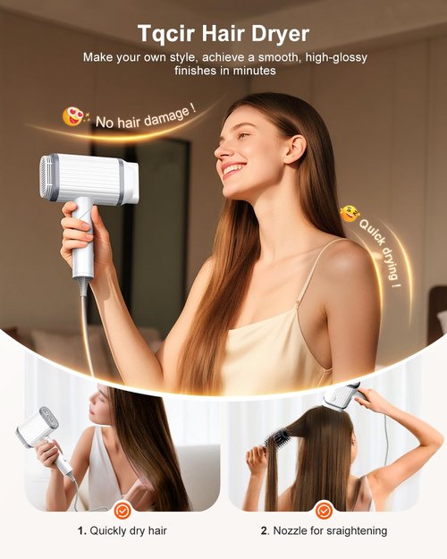 Tqcir Hair Dryer, 220,000 RPM Dual High-Speed Brushless Motors Blow Dryer for 6X Fast Drying, 500 Million Negative Ionic Hair Dryers for Long Thick Hair, Low-Noise 4 Temps /4 Speeds